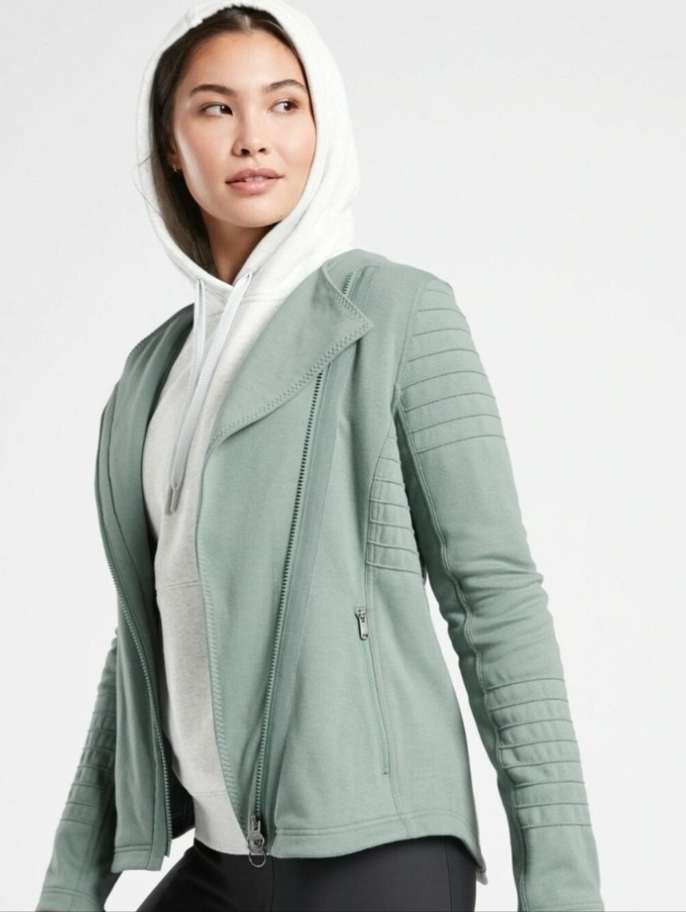 Athleta Sage Green Asymmetrical Zip Jacket
